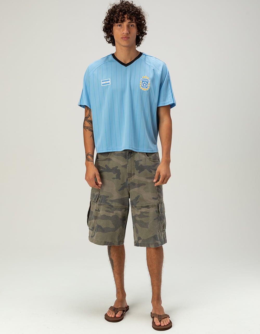 RSQ Mens Baggy Twill Cargo Jorts - CAMO KHAKI