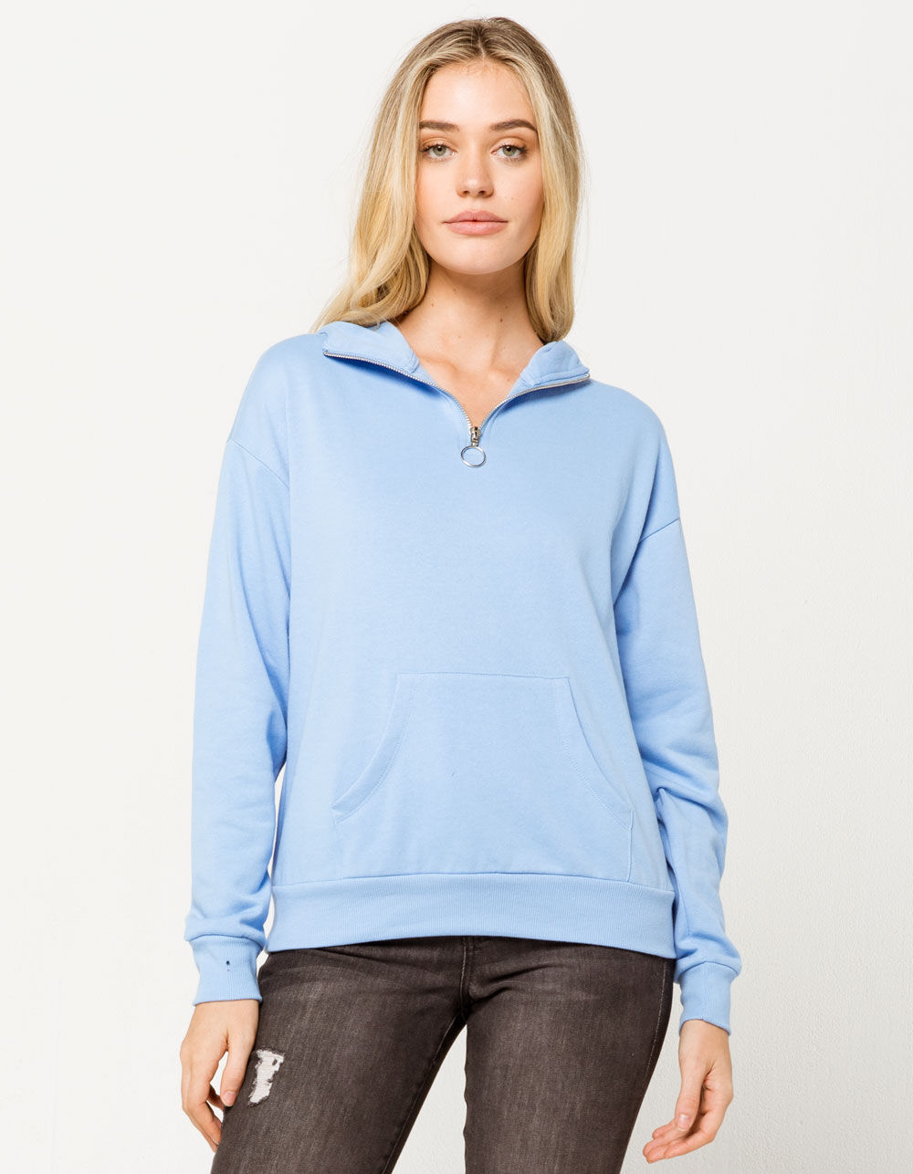 FULL TILT Quarter Zip Oversized Light Blue Womens Hoodie LIGHT BLUE Tillys