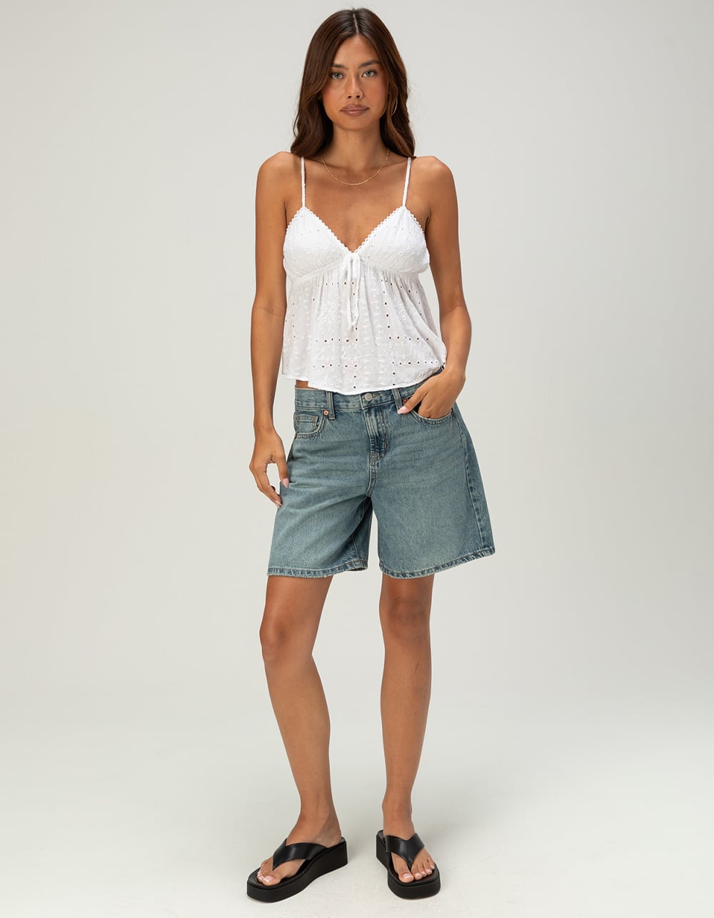 RSQ Womens Eyelet Babydoll Top - WHITE