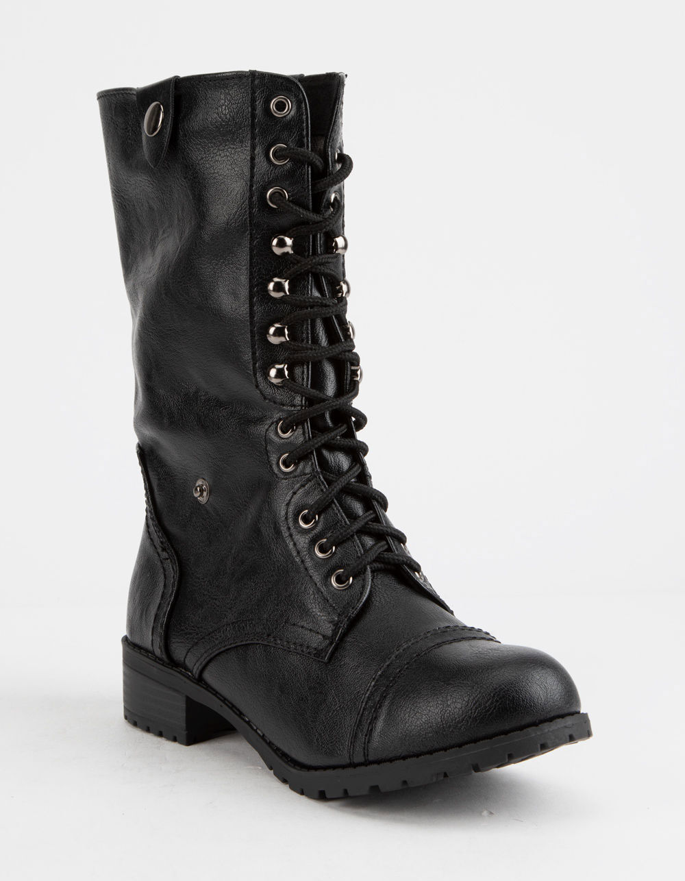 SODA Fold Down Faux Leather Black Womens Combat Boots - BLACK | Tillys