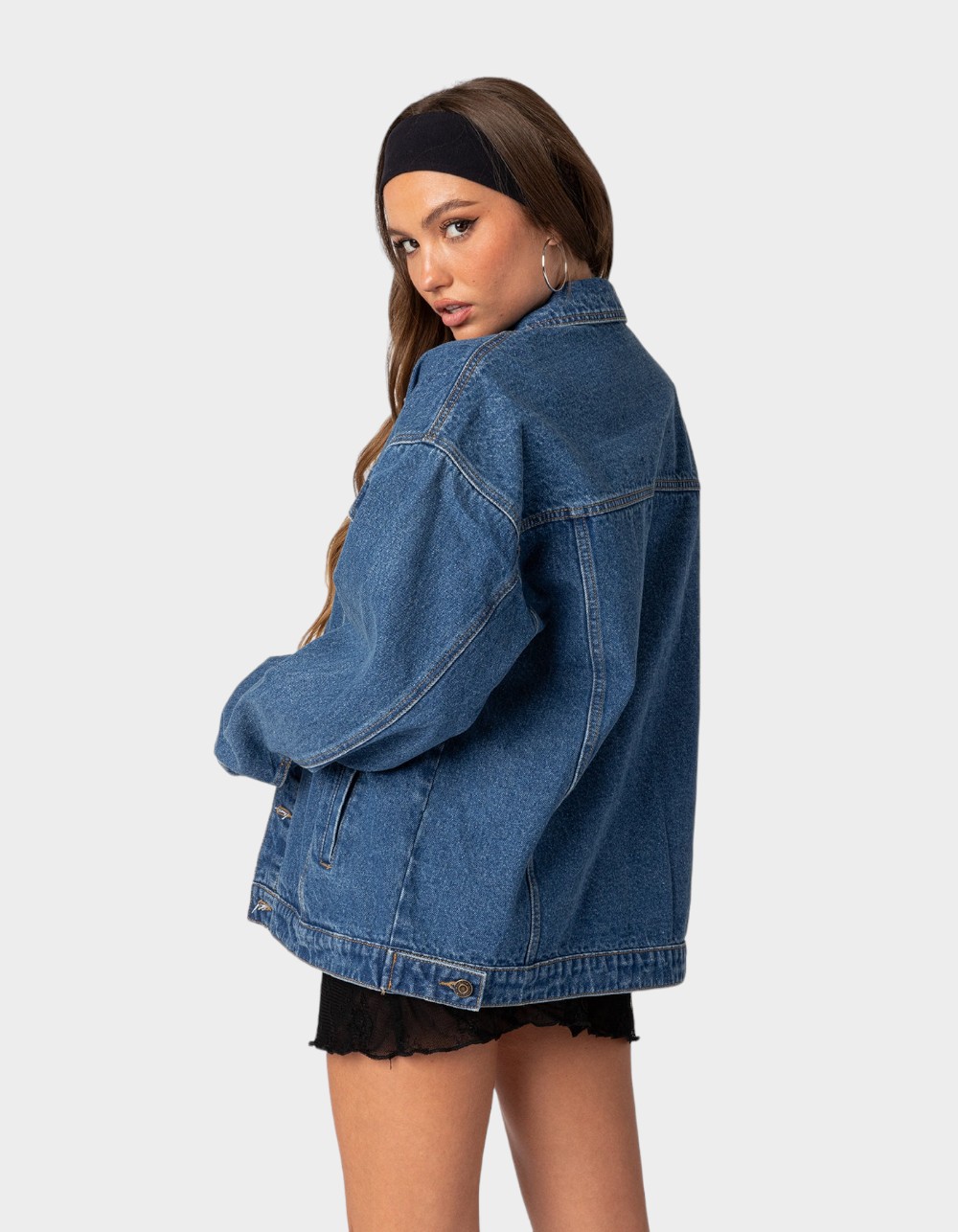 EDIKTED Dalia Oversized Denim Jacket - DARK BLUE