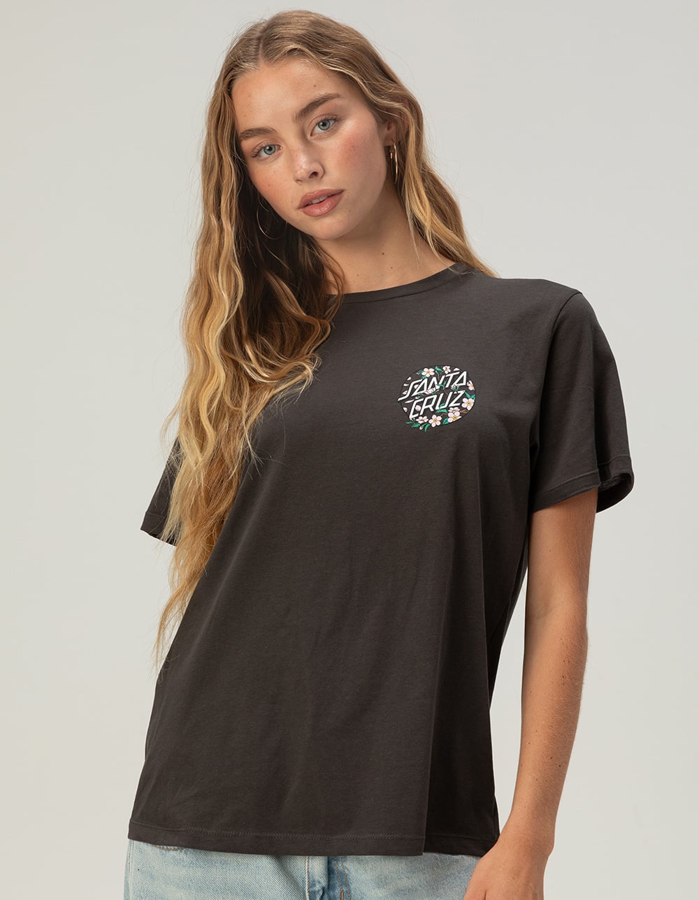 SANTA CRUZ Sakura Dot Womens Boyfriend Tee - BLACK