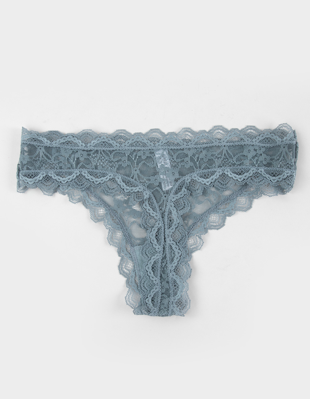 FULL TILT Allover Lace Thong - DUSTY BLUE