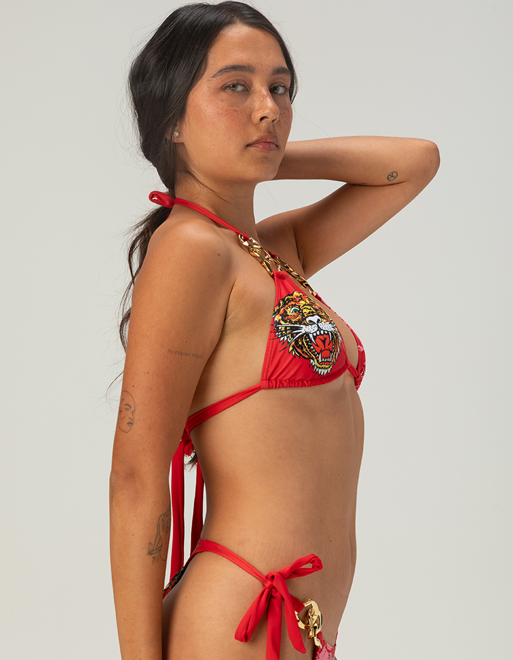 ED HARDY Link Triangle Bikini Top - RED