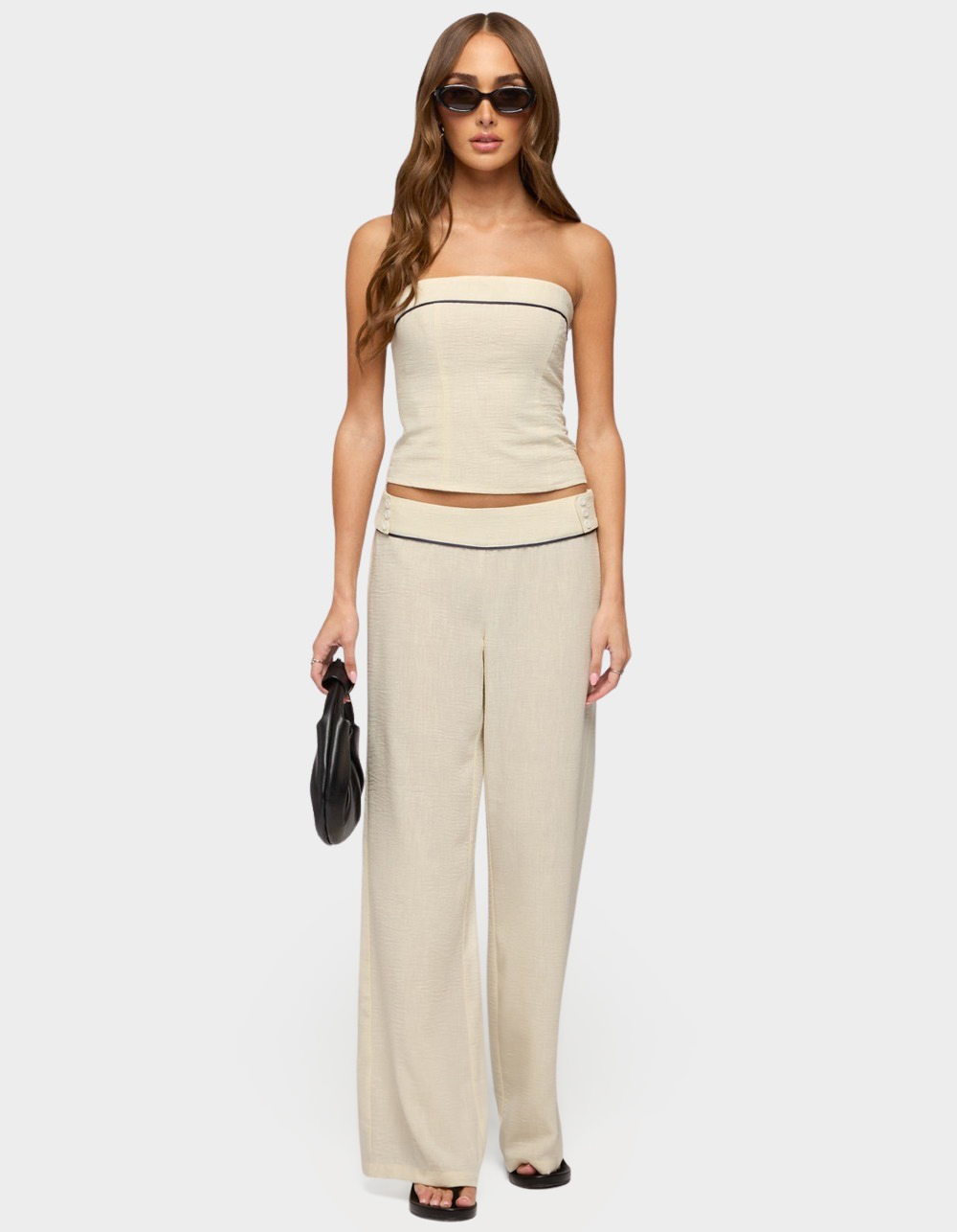 EDIKTED Dorine Contrast Woven Pants - BEIGE