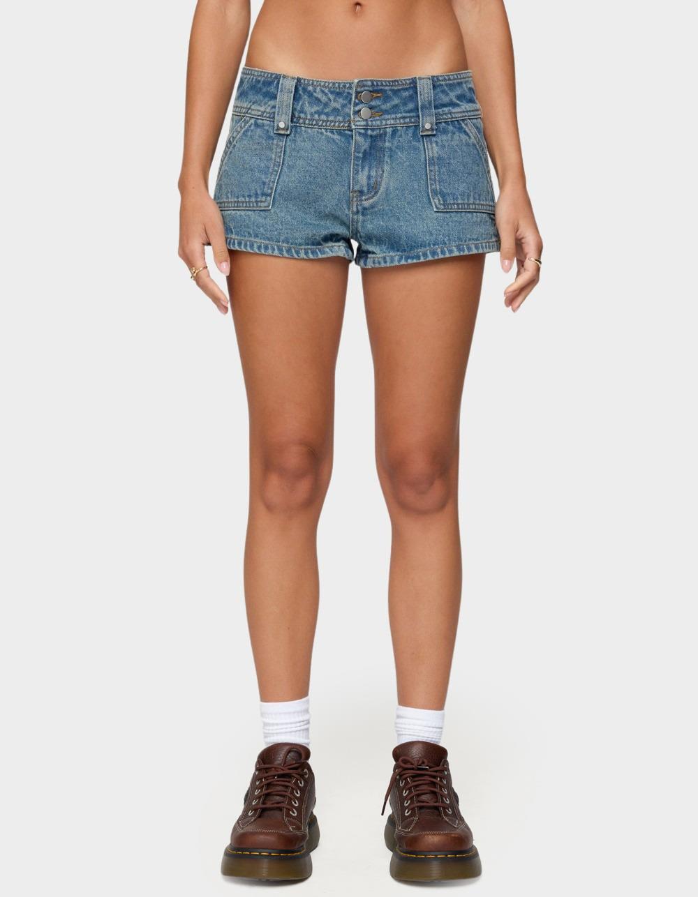 EDIKTED Keinan Low Rise Denim Shorts - LIGHT BLUE