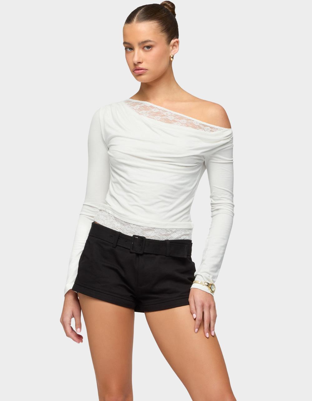 EDIKTED Layered Lacey Off Shoulder Top - WHITE