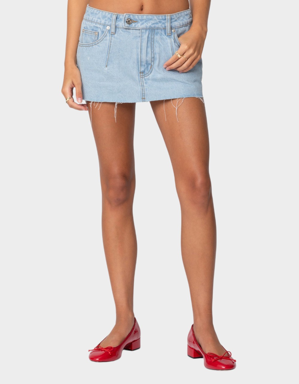 EDIKTED Clementine Low Rise Denim Micro Skort - LIGHT BLUE