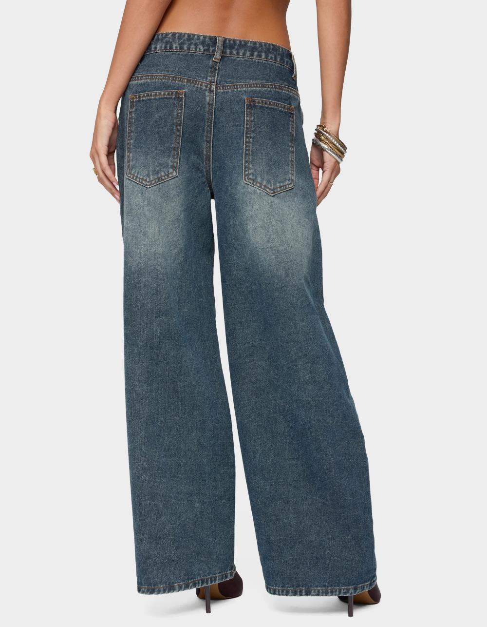 EDIKTED Santi Low Rise Wide Leg Jeans - DARK BLUE