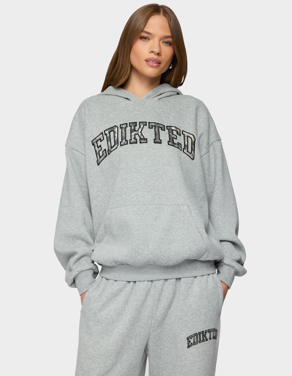 Edikted Camo Crush Oversized Hoodie - GRAY