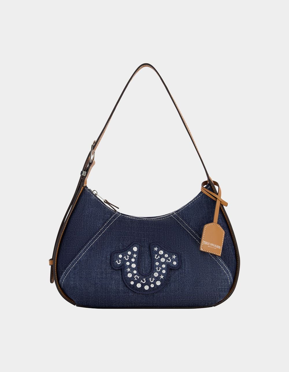 TRUE RELIGION Studded Logo Denim Hobo Bag - DENIM