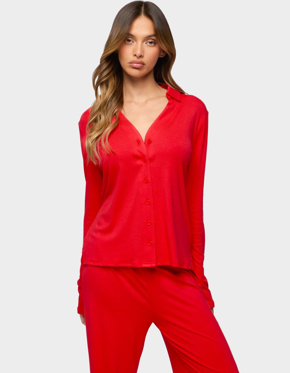 EDIKTED Justina Button Up Top - RED