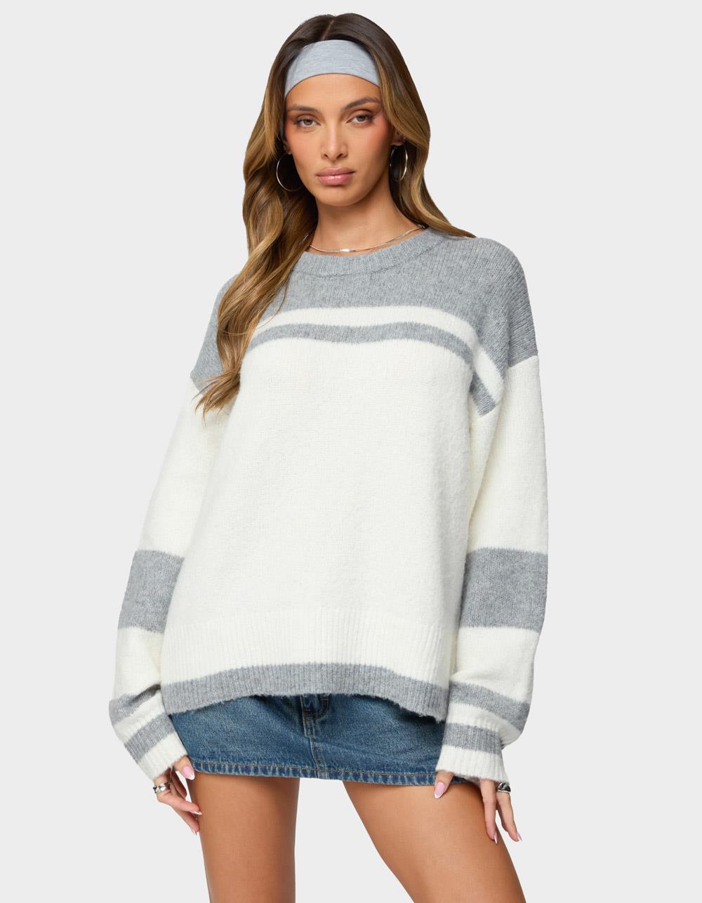 EDIKTED Nogah Stripey Oversized Sweater - GRAY