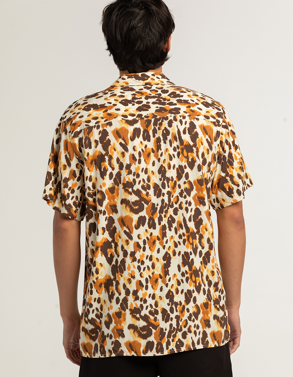 RSQ Mens Cheetah Button Up Shirt - BROWN COMBO