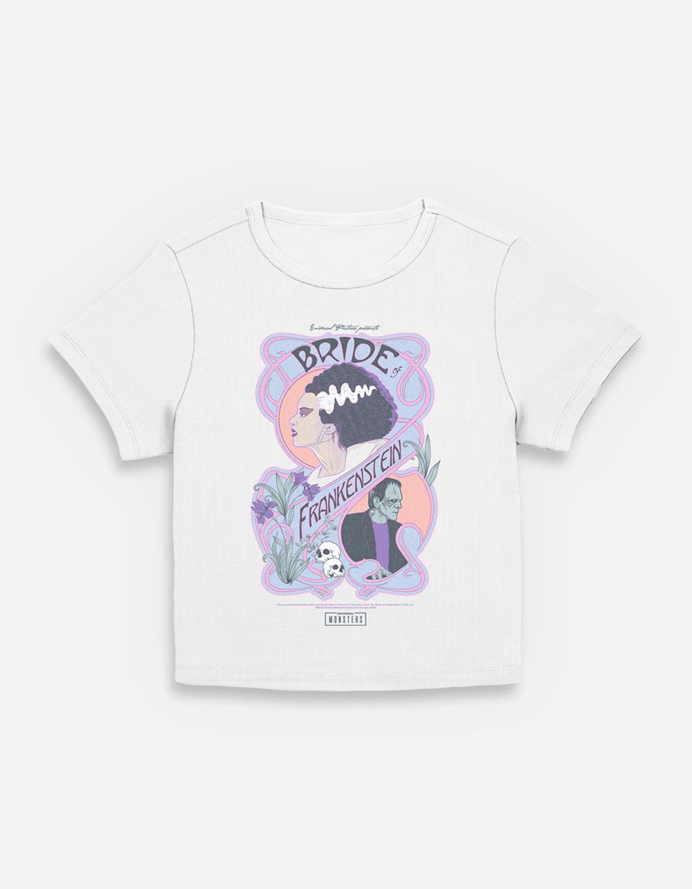 UNIVERSAL MONSTERS And Frankenstein Womens Baby Tee - CREAM