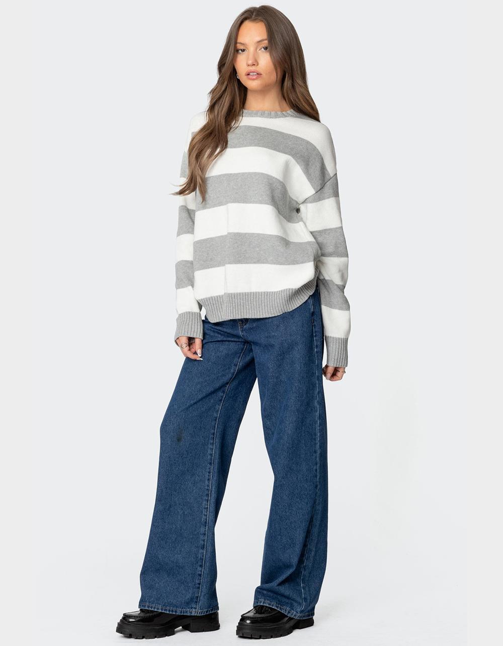 EDIKTED Richie Oversized Striped Sweater - GRAY