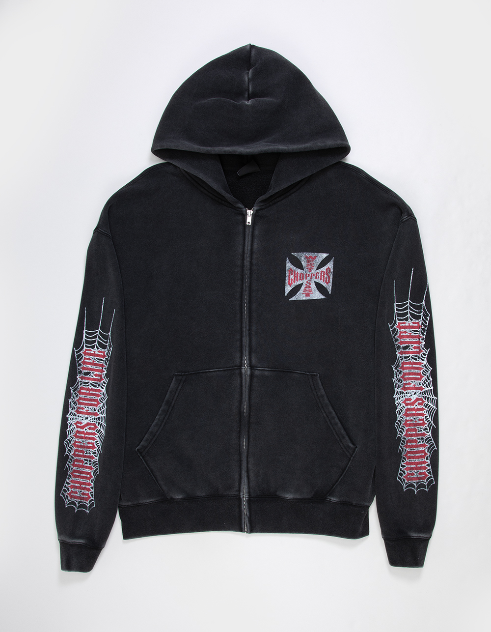 WEST COAST CHOPPERS Crawler Mens Zip-Up Hoodie - WASHED BLACK