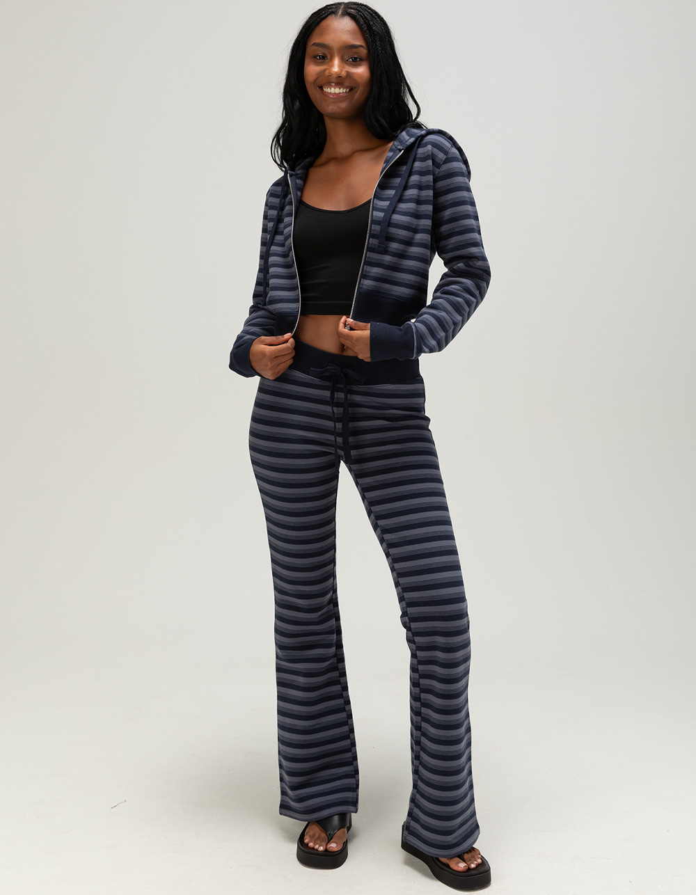 TILLYS Womens Stripe Zip-Up Hoodie - NAVY COMBO