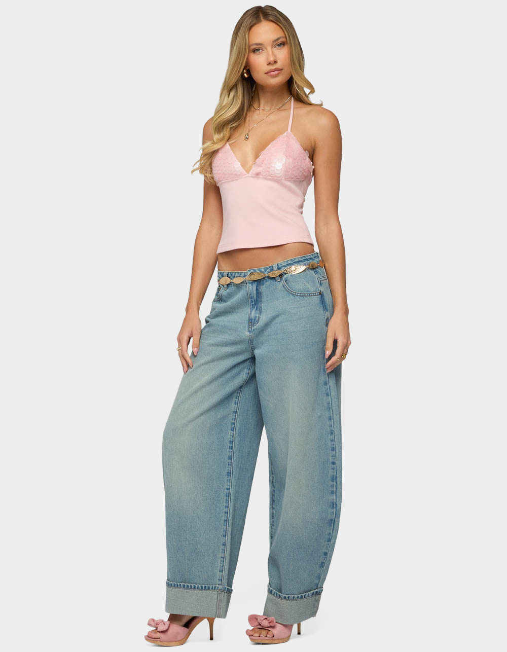 EDIKTED Katelyn Sequin Halter Top - LIGHT PINK
