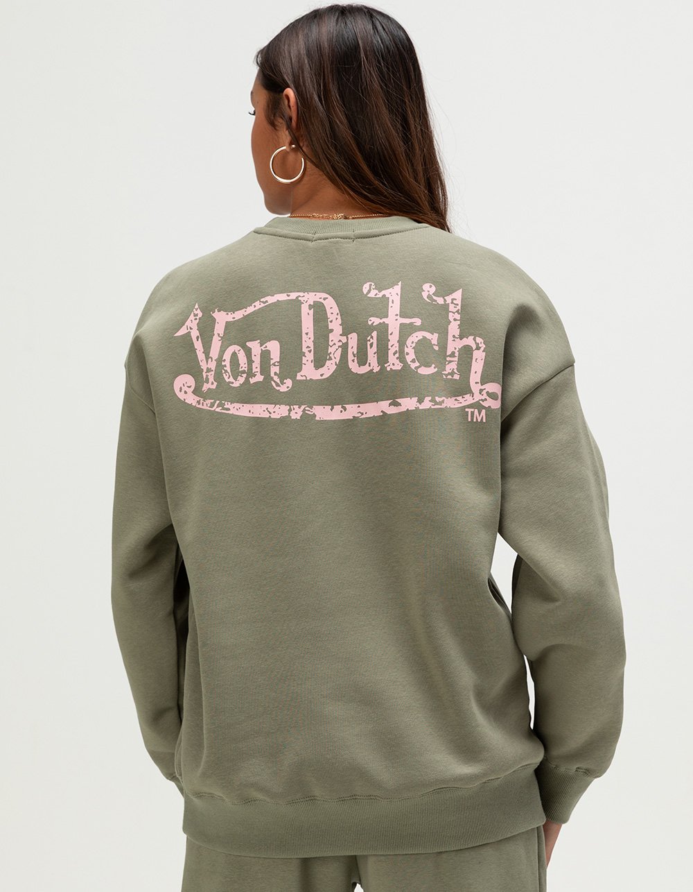 VON DUTCH Embroidered Womens Crewneck Sweatshirt - OLIVE