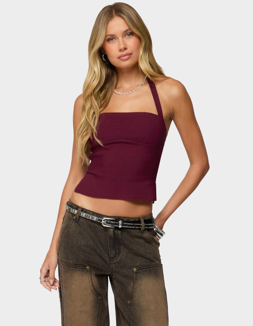 EDIKTED Dara Halter Top - DK RED