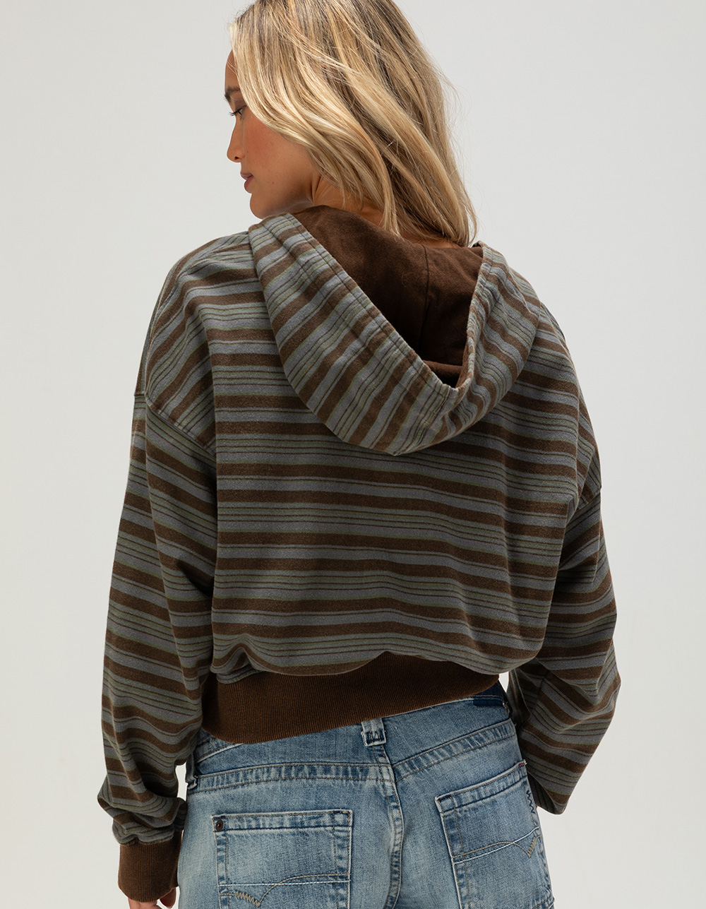 BDG Urban Outfitters Easy Womens Stripe Zip-Up Hoodie - BROWN COMBO