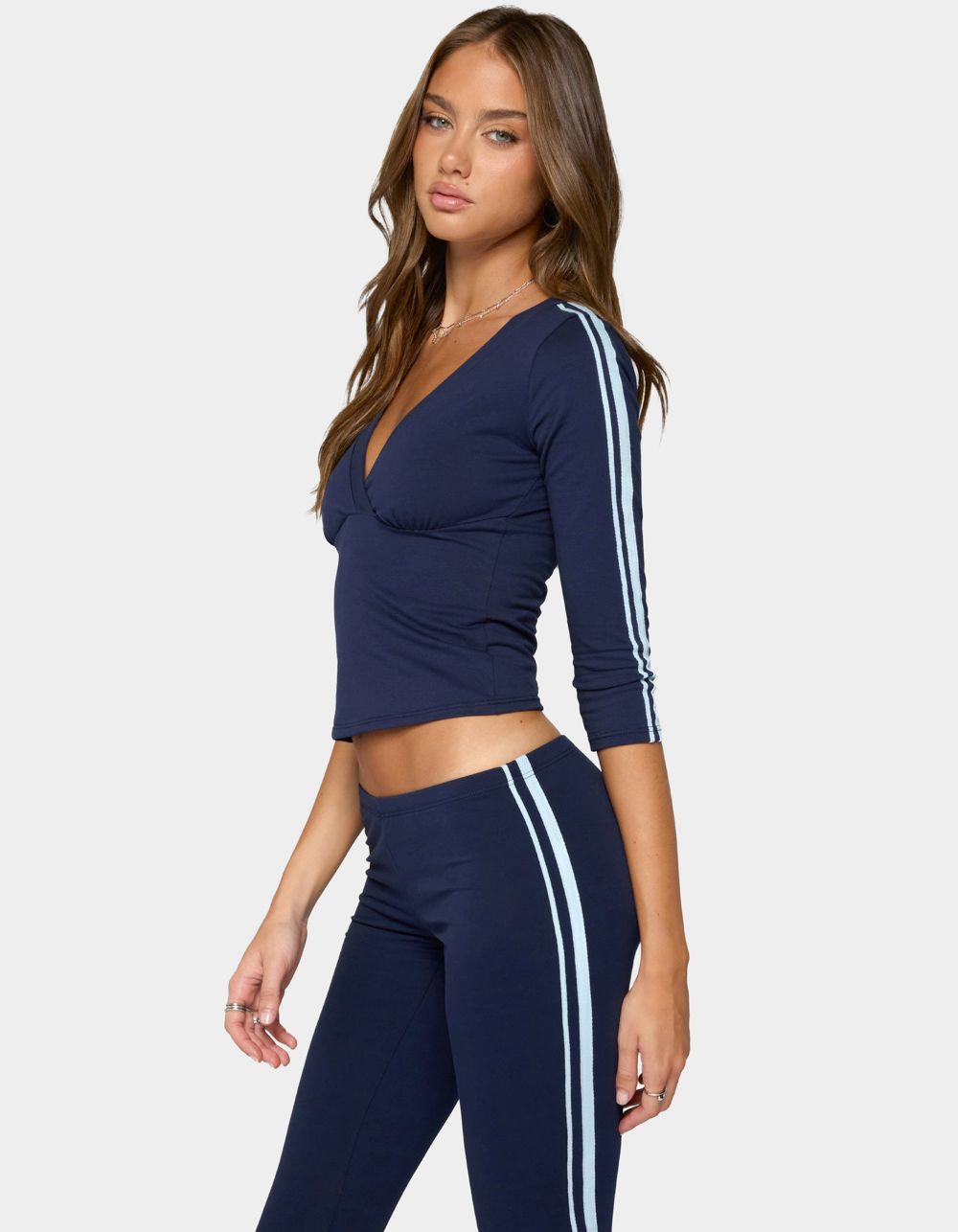 EDIKTED Danie Stripey Three-Quarter Sleeve Top - NAVY