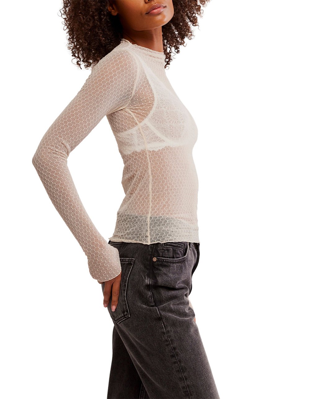 FREE PEOPLE Minding My Business Womens Sheer Long Sleeve Top - WHITE