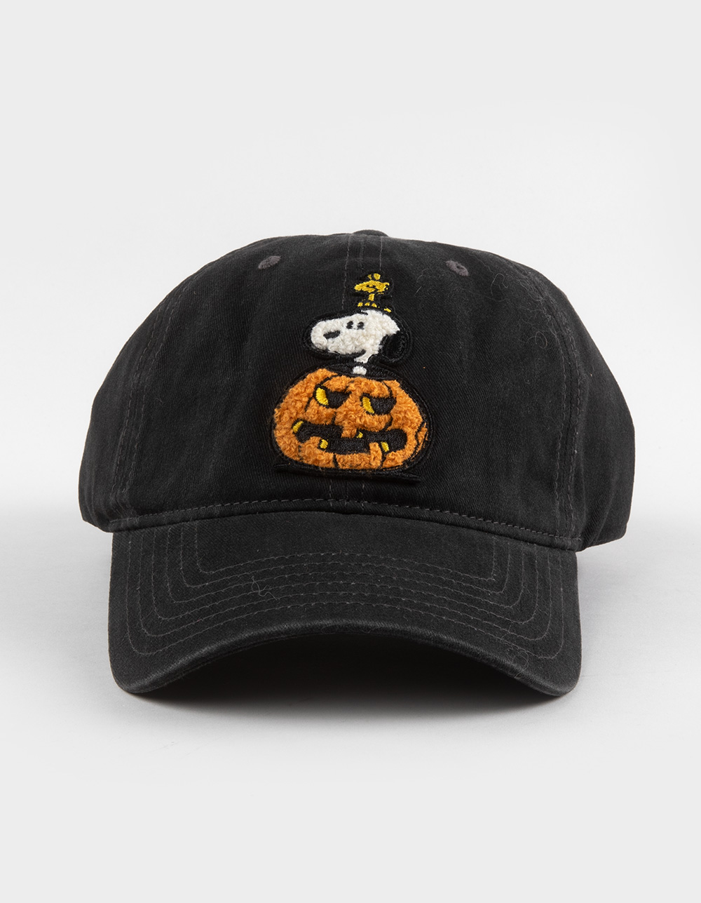 RSQ x Peanuts Halloween Snoopy Jack-O'-Lantern Womens Strapback Dad Hat - BLACK