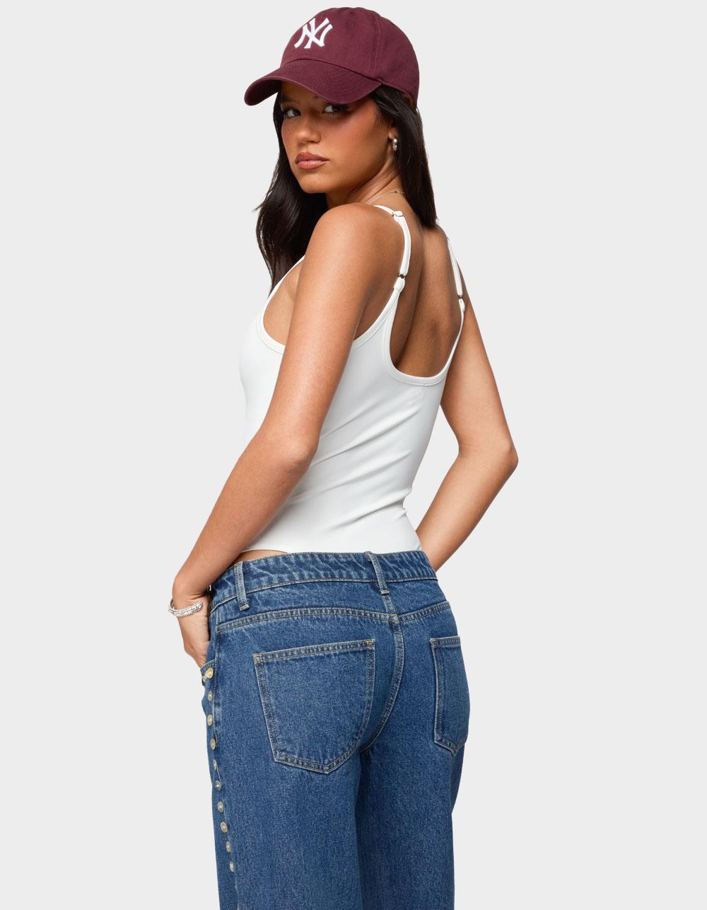 EDIKTED Teaghan V-Neck Fitted Bodysuit - WHITE