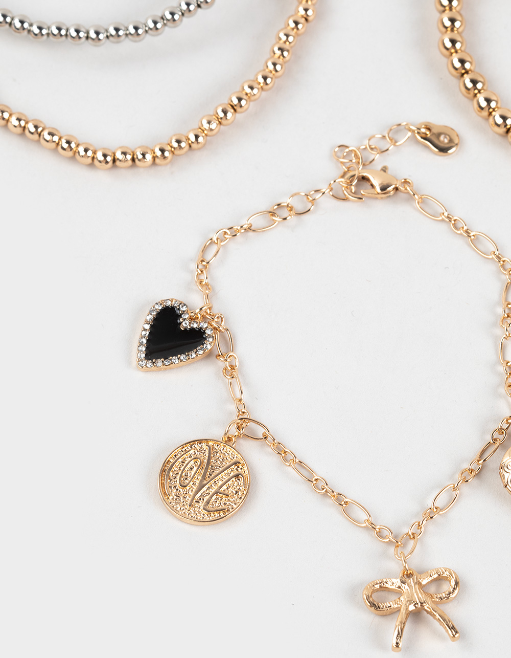 FULL TILT 5 Pack Heart Locket Charm Bracelets - GOLD