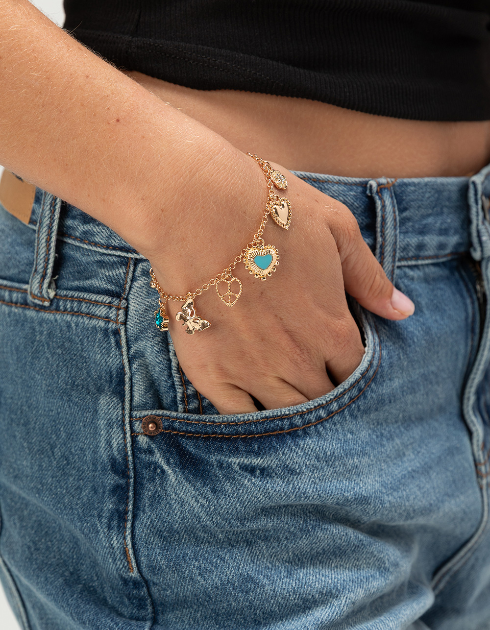 FULL TILT Heart/Butterfly Charm Bracelet - GOLD