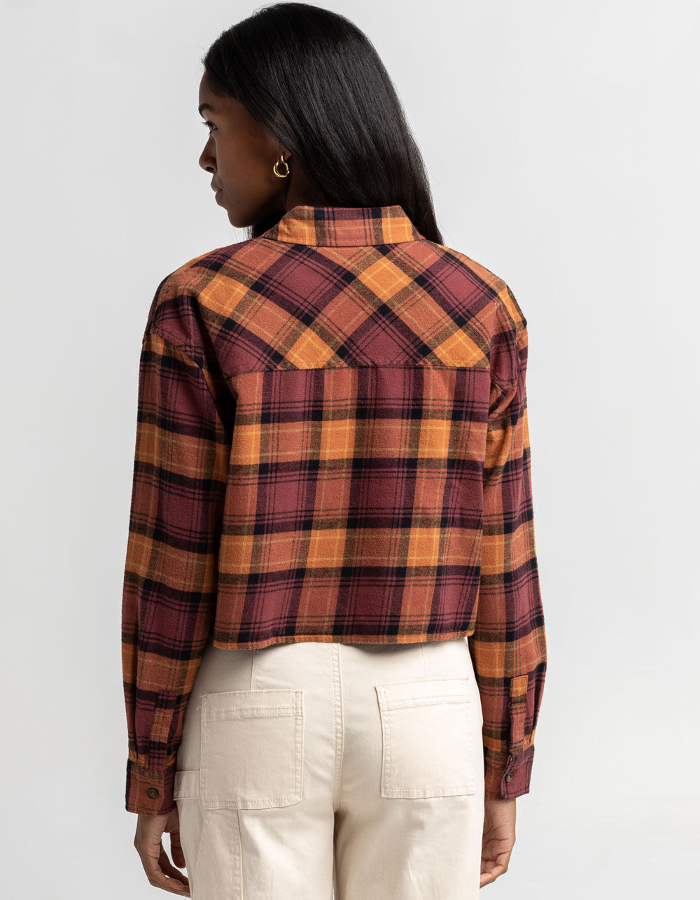 RSQ Womens Flannel Crop Top - RUST 