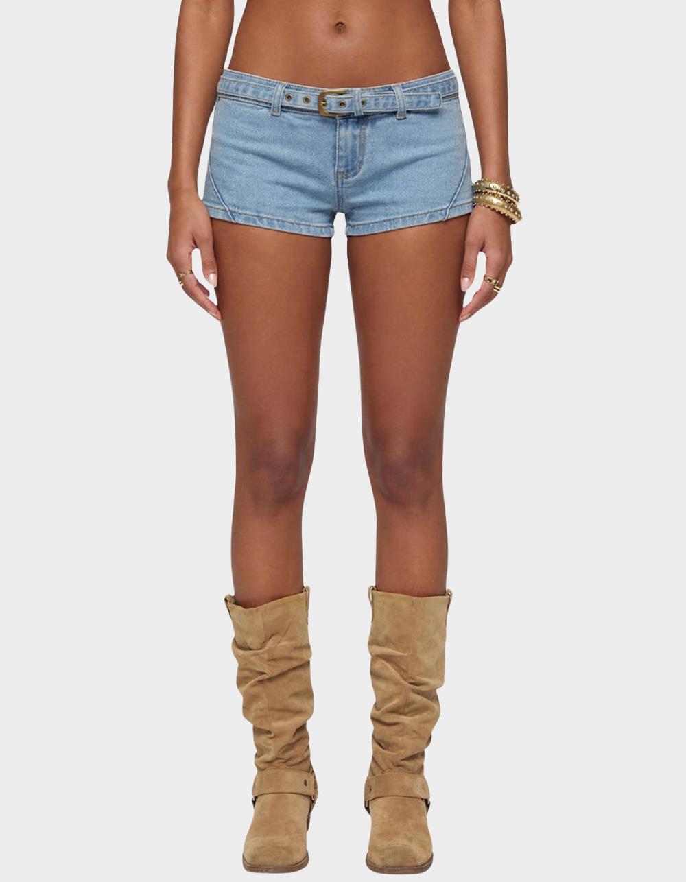 EDIKTED Ciel Low Rise Denim Micro Shorts - LIGHT BLUE