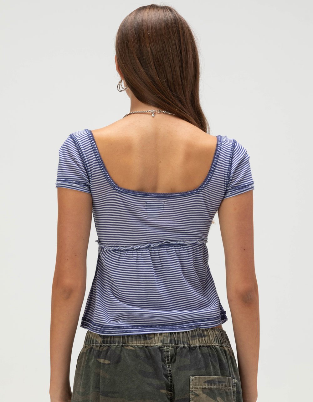 BDG Urban Outfitters Brittney Womens Babydoll Top - NAVY/WHITE