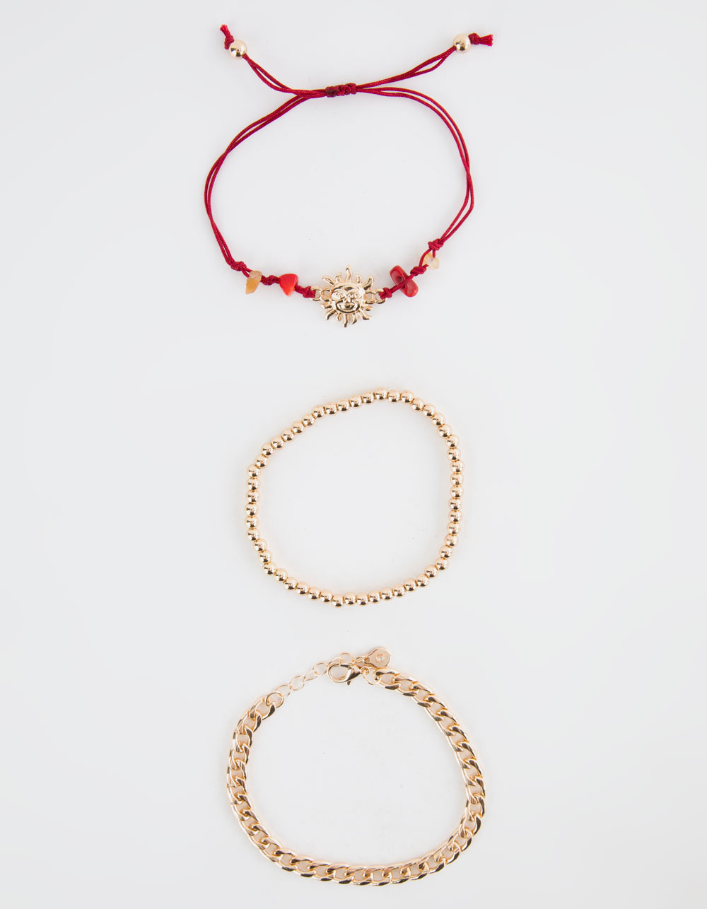 FULL TILT 3 Pack Chain/Crystal/Sun Bracelet Set - GOLD