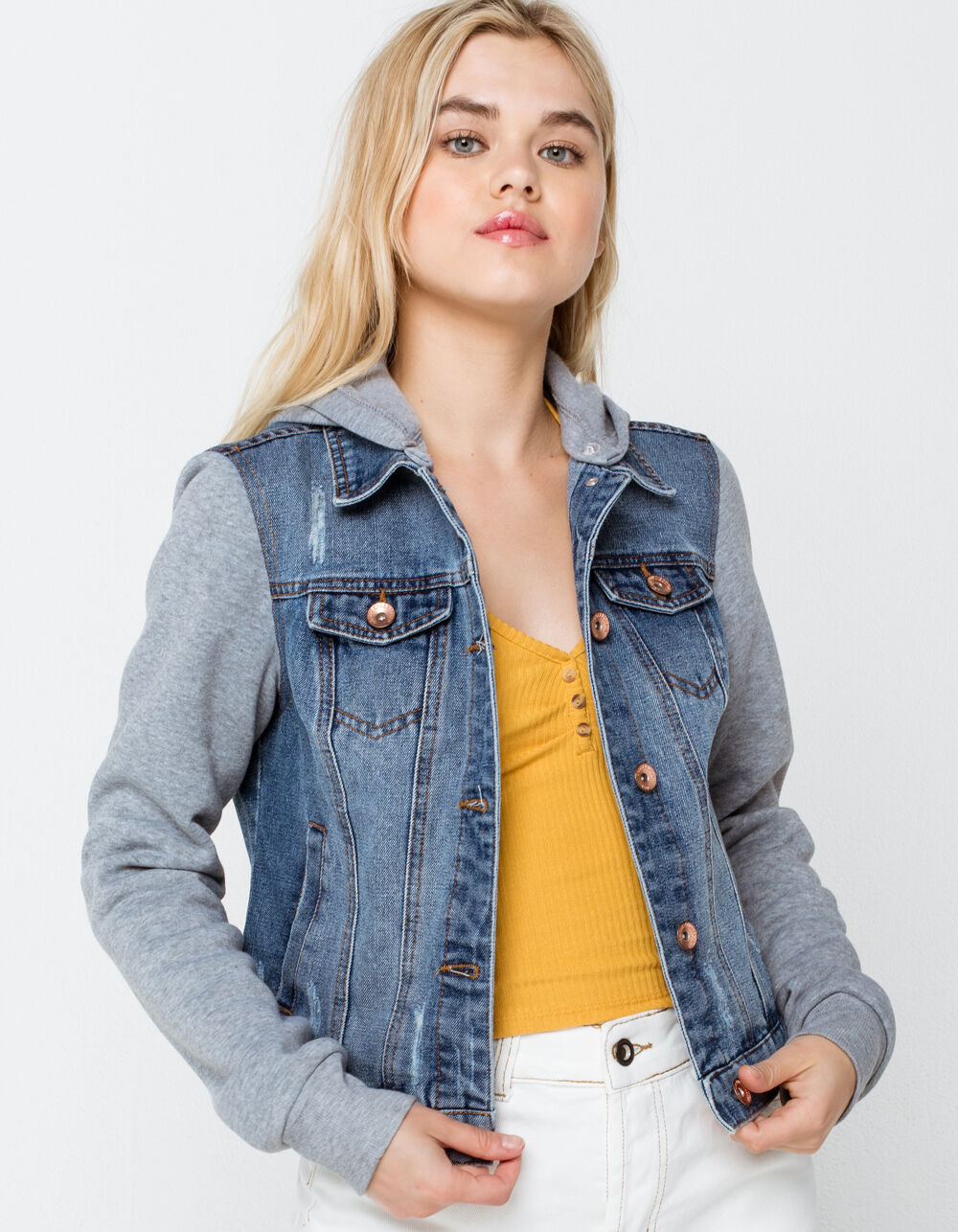 CI SONO Womens Hooded Denim Jacket 