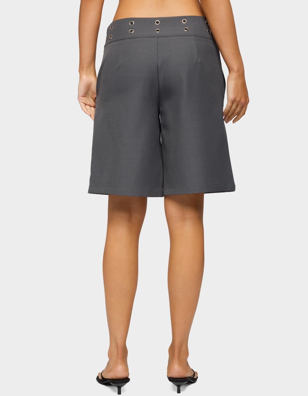 EDIKTED Grommet Low Rise Bermuda Shorts - GRAY