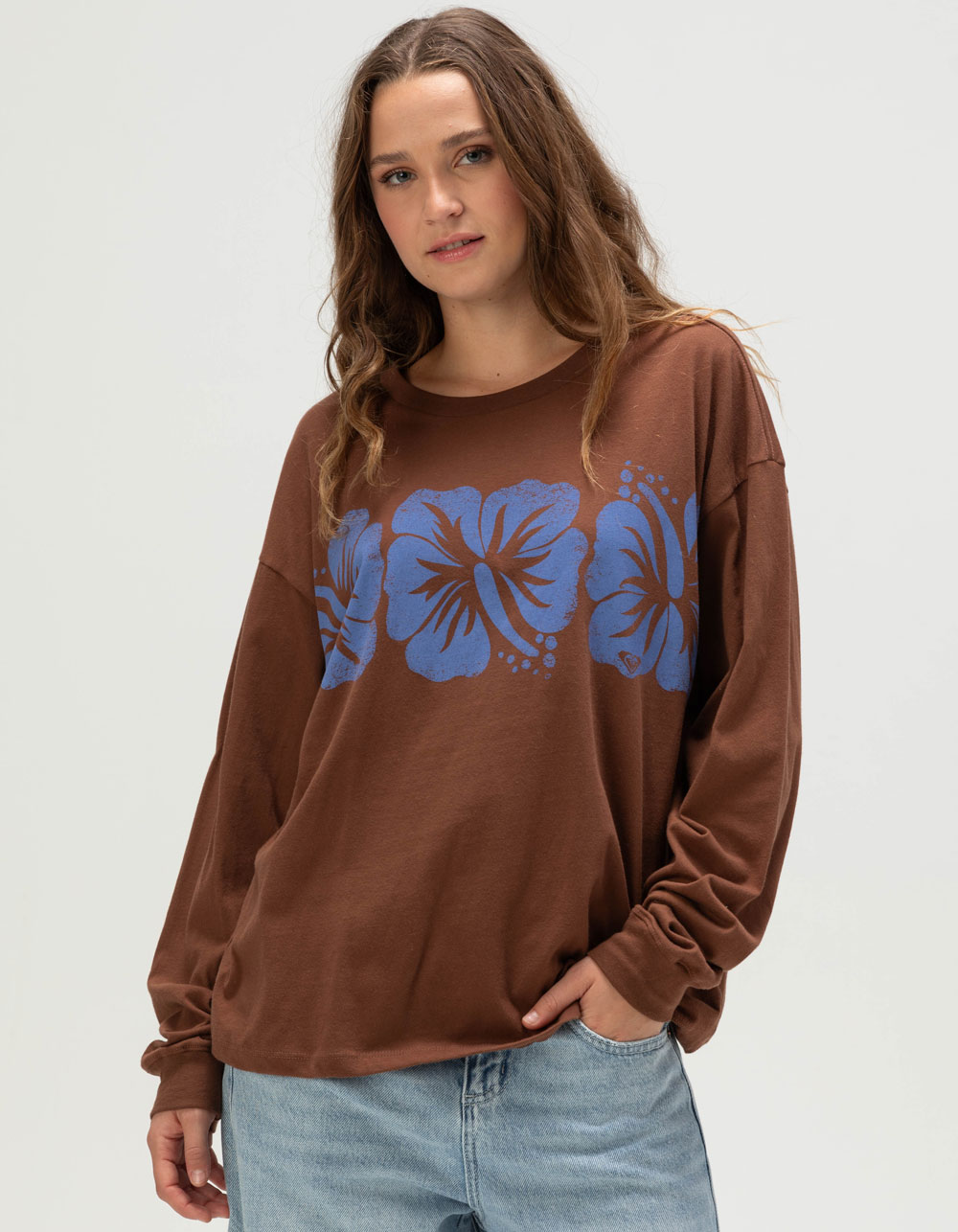 ROXY Flower Block Womens Long Sleeve Tee - BROWN
