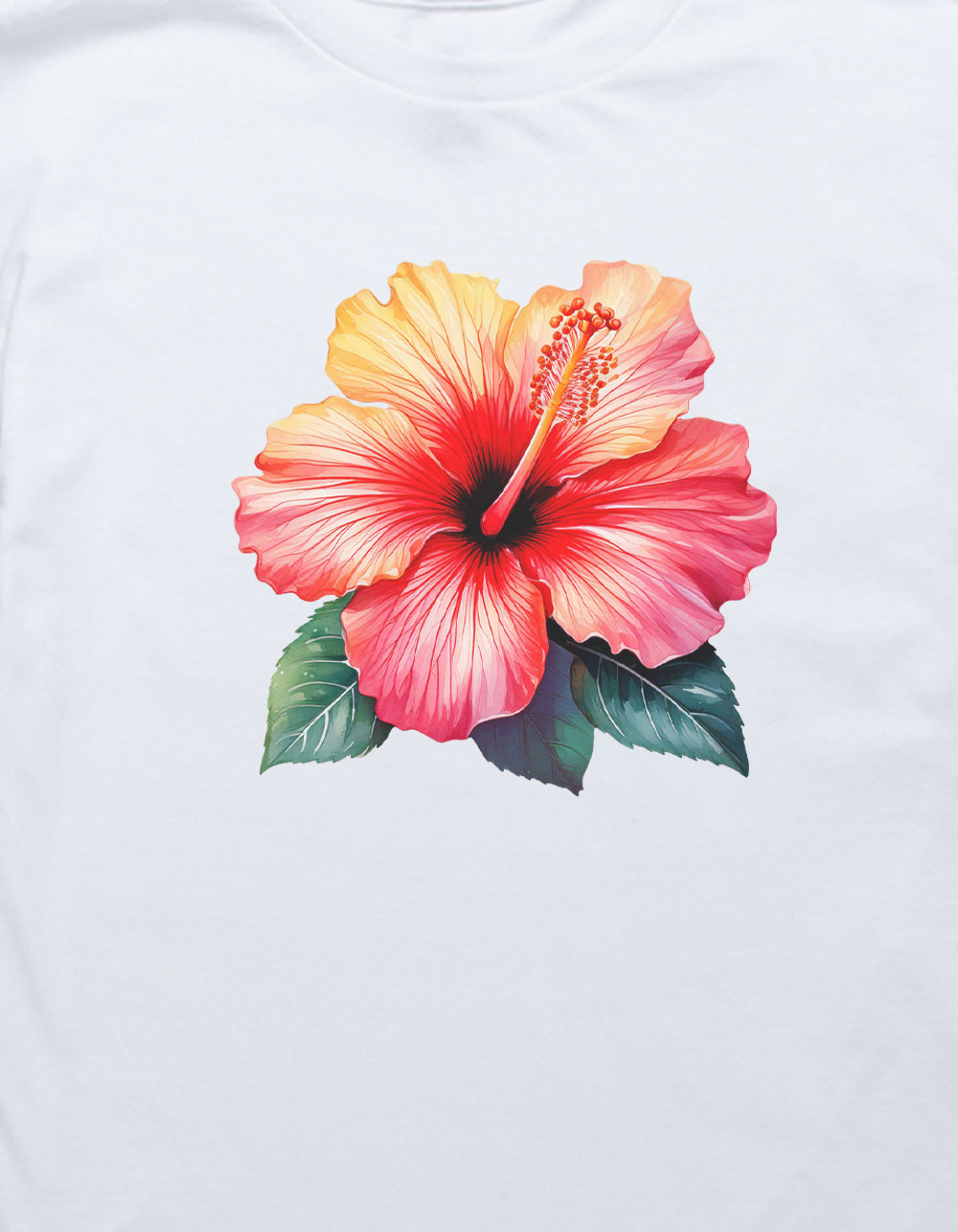 HIBISCUS Watercolor Unisex Kids Tee - WHITE