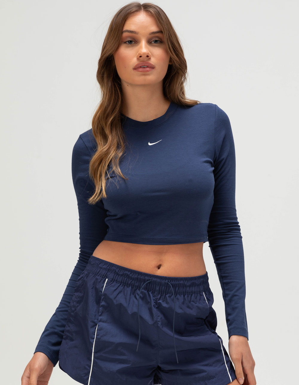 NIKE Sportswear Chill Knit Womens Long Sleeve Crop Tee - MIDNIGHT BLUE