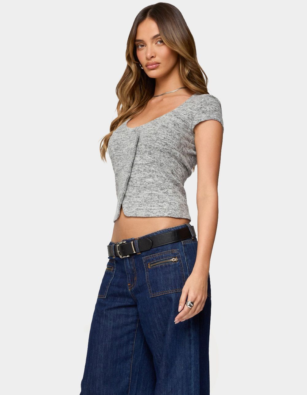 EDIKTED Blaunca Asymmetric Knit Top - GRAY