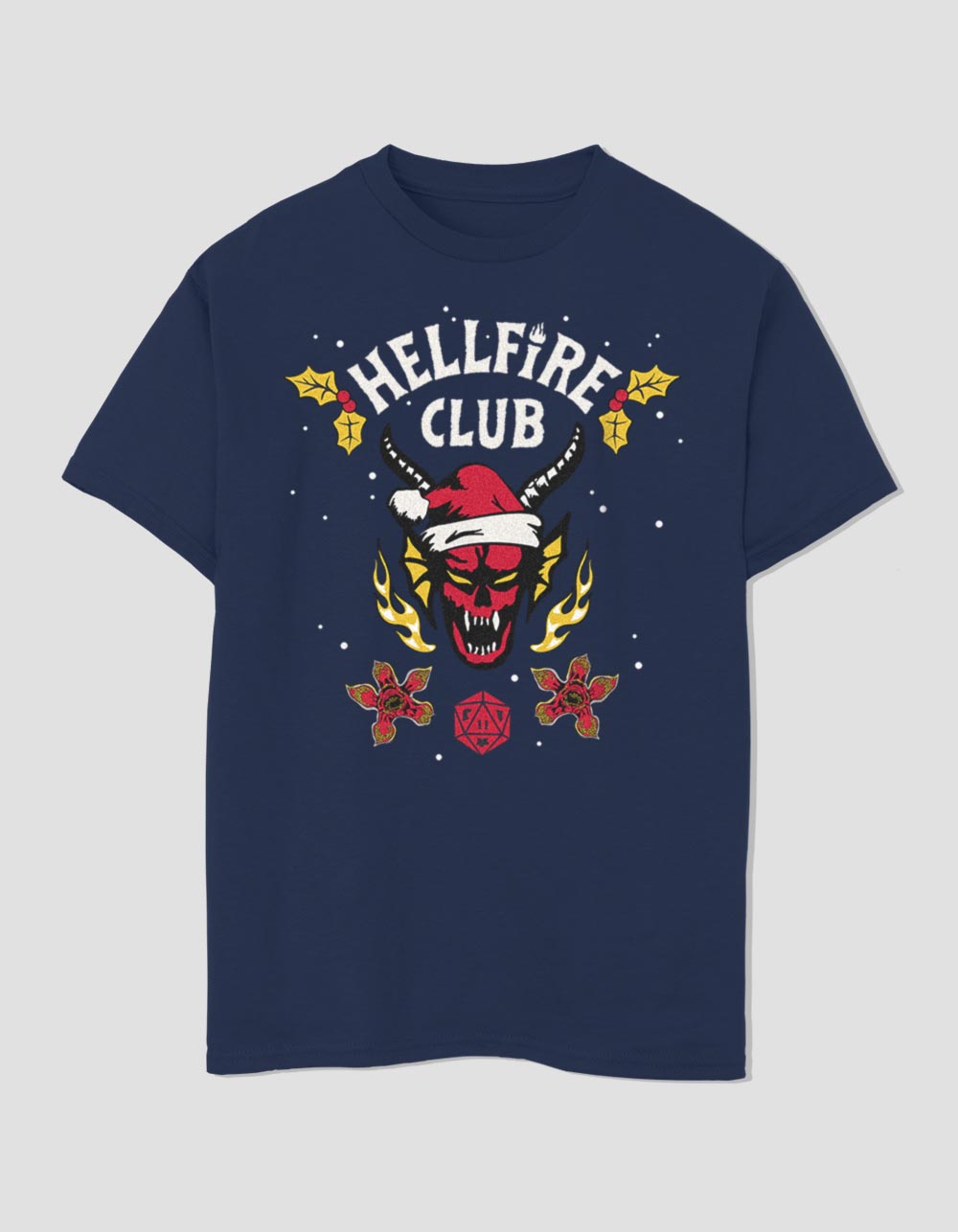 STRANGER THINGS Hellfire Holiday Unisex Kids Tee - NAVY
