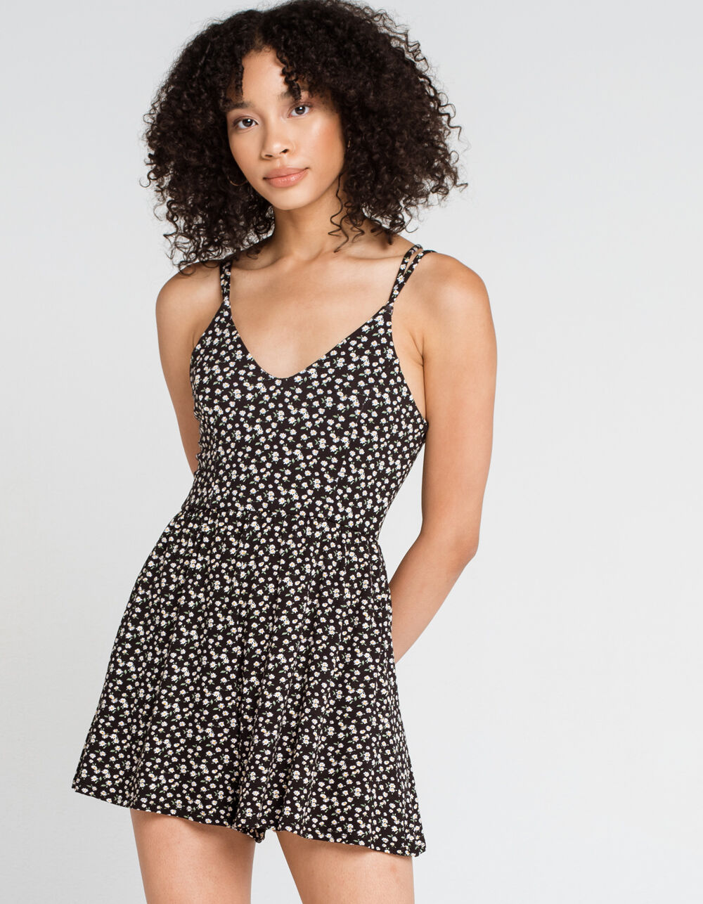 IVY & MAIN Daisy Crossback Double Strap Romper - BLACK COMBO | Tillys