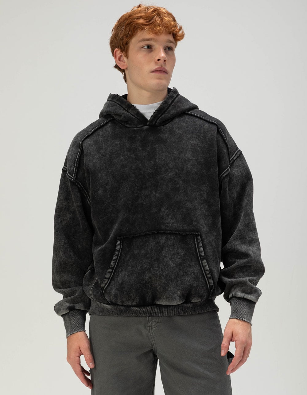 RSQ Mens Oversized Hoodie - BLACK ACID WASH