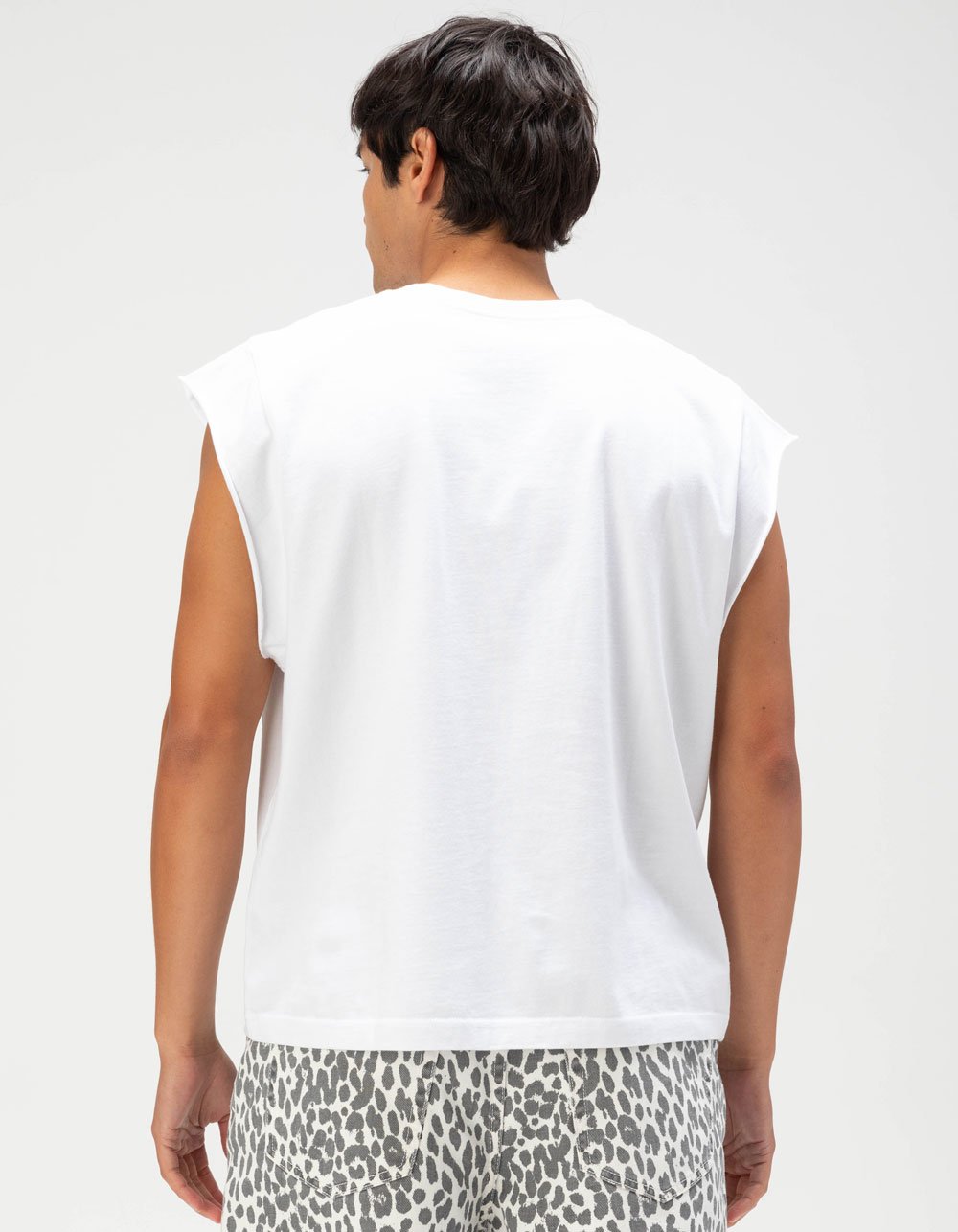 RSQ Mens Washed Cropped Muscle Tee - WHITE