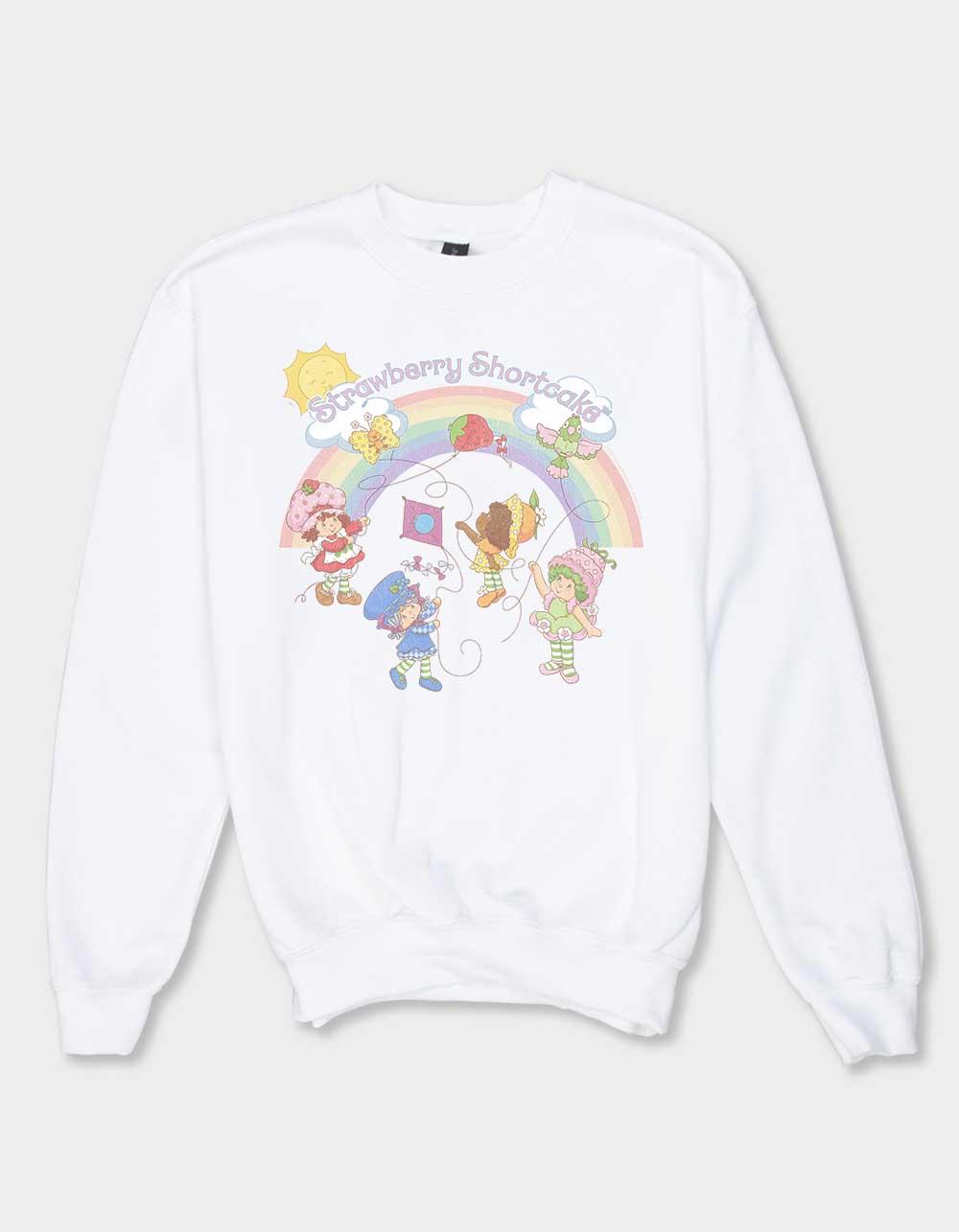 STRAWBERRY SHORTCAKE Vintage Rainbow Unisex Kids Crewneck Sweatshirt - WHITE