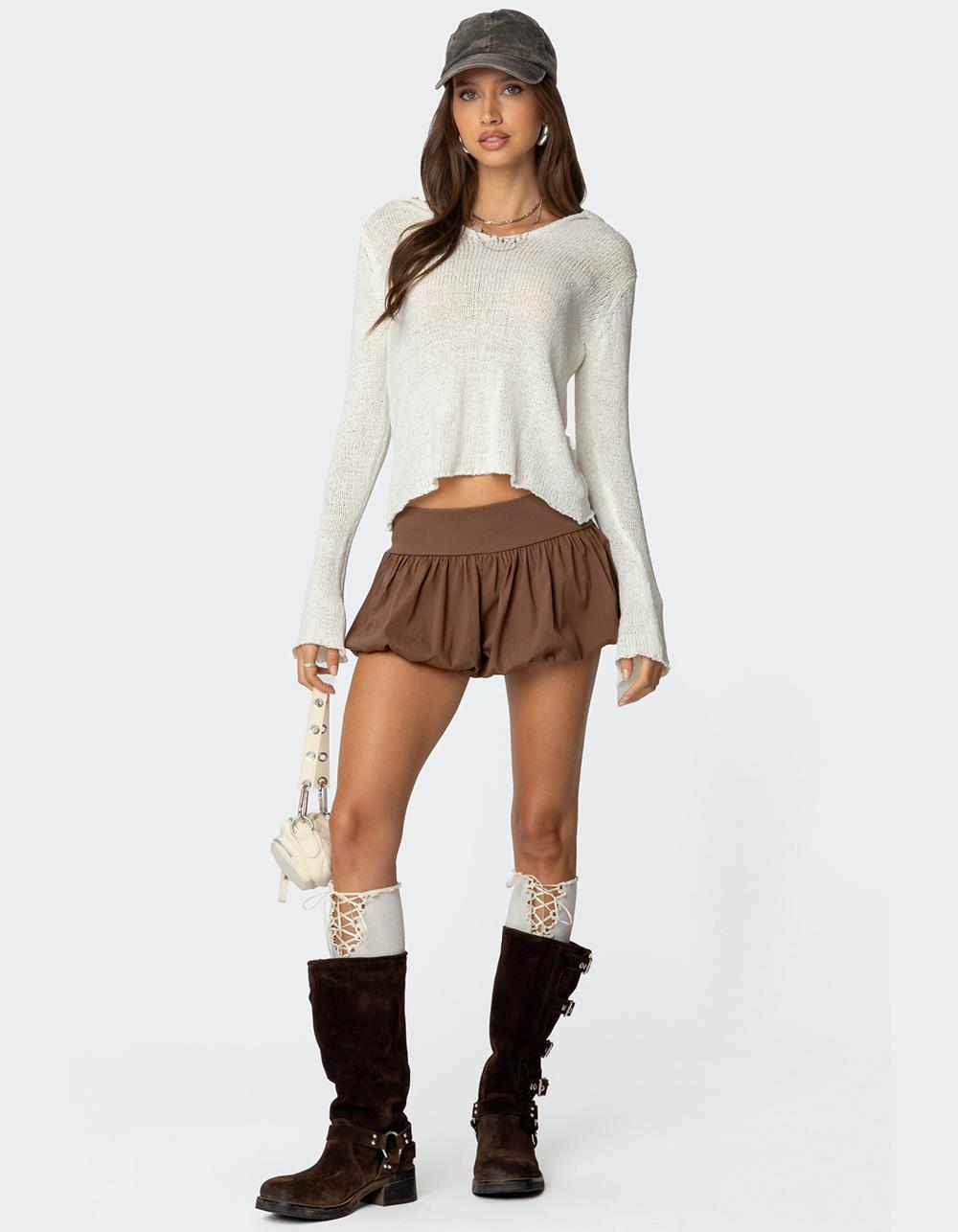 EDIKTED Mai Hooded V-Neck Sweater - BEIGE