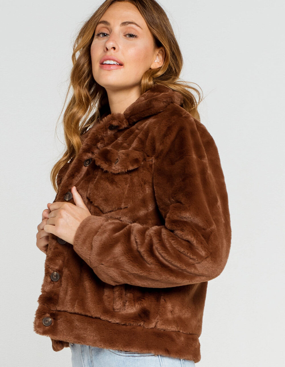 CI SONO Faux Fur Womens Trucker Jacket - COGNAC | Tillys
