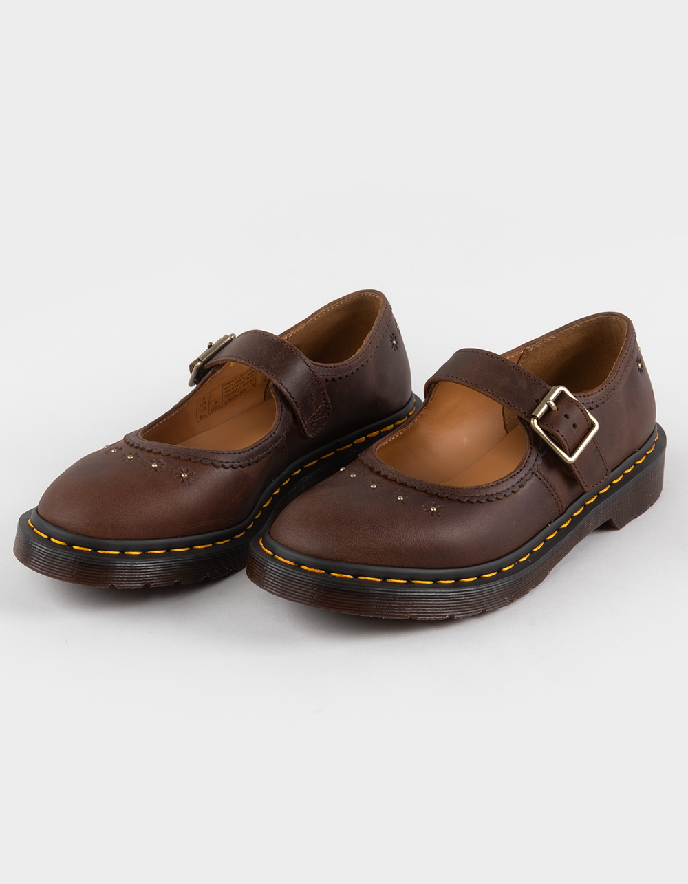 DR. MARTENS Mary Jane Flower Womens Leather Shoes - DARK BROWN